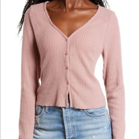 NWT Socialite Pink ribbed cardigan L - Picture 1 of 9